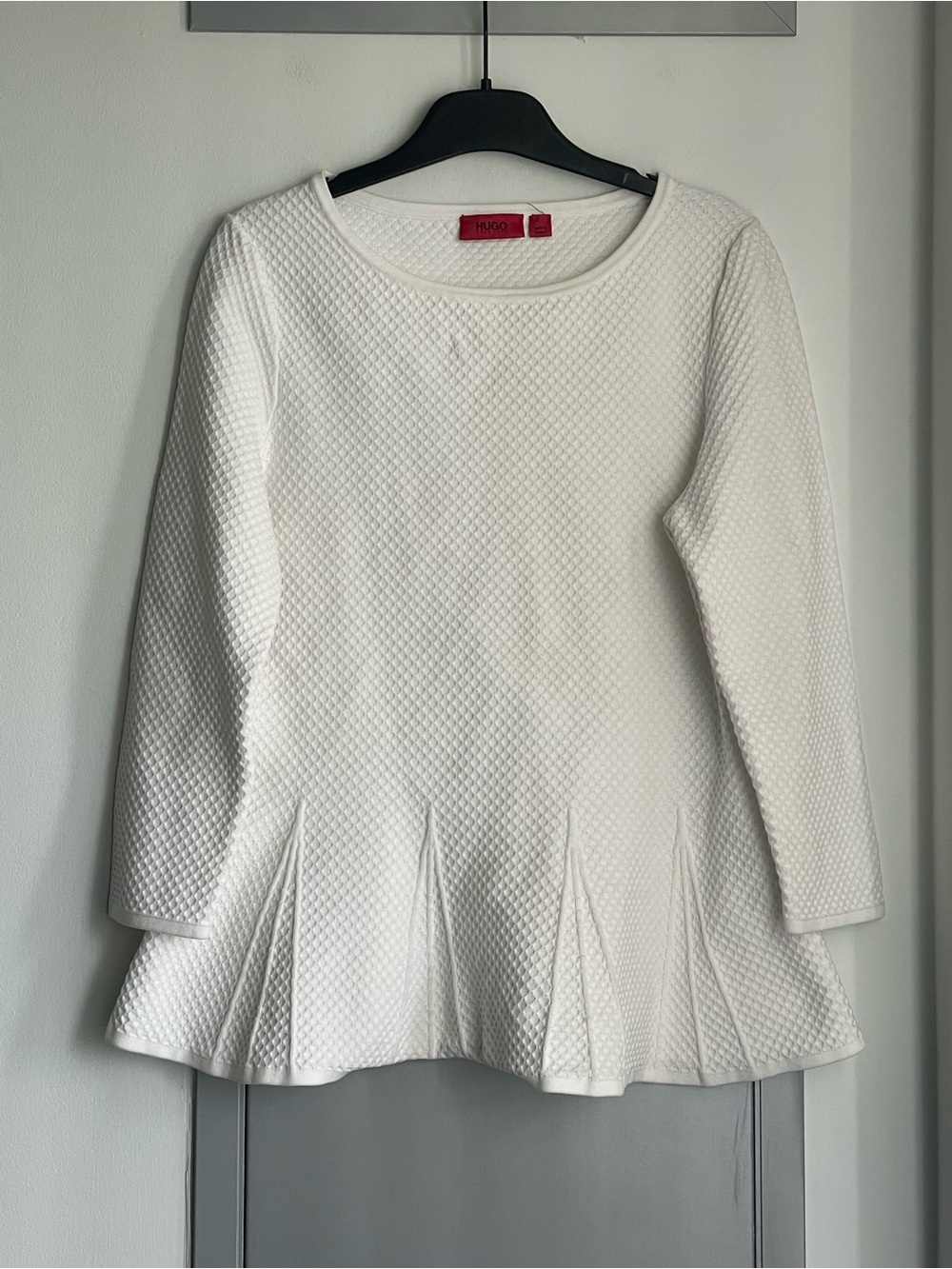 HUGO HUGO BOSS White Textured Long-Sleeve Peplum Top